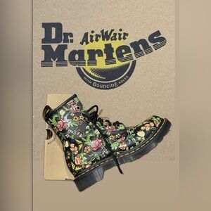 Dr. Martens Black Floral 8-Eye Leather Boot